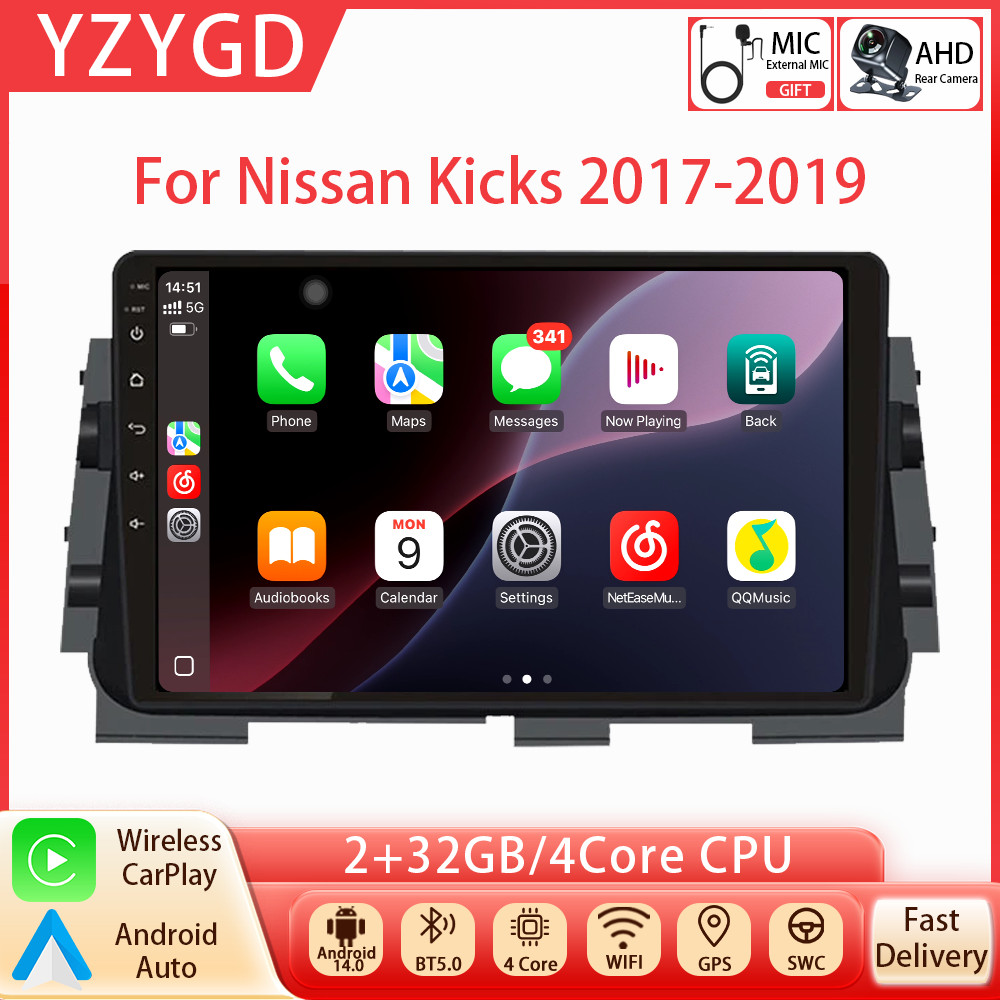 For Nissan Kicks 2017-2019 Stereo Car Radio Android Carplay GPS Navi Multimedia