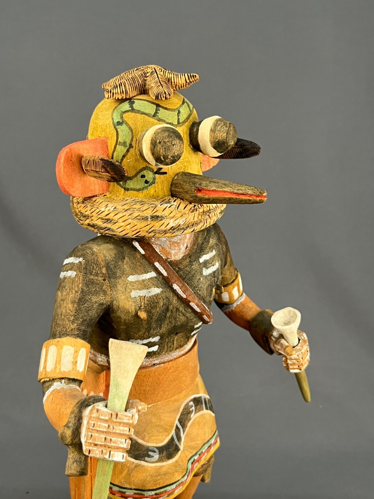 Vtg Hand-Carved 13" Hopi Kachina Doll ZUNI RATTLE SNAKE by Everett Tawahongva