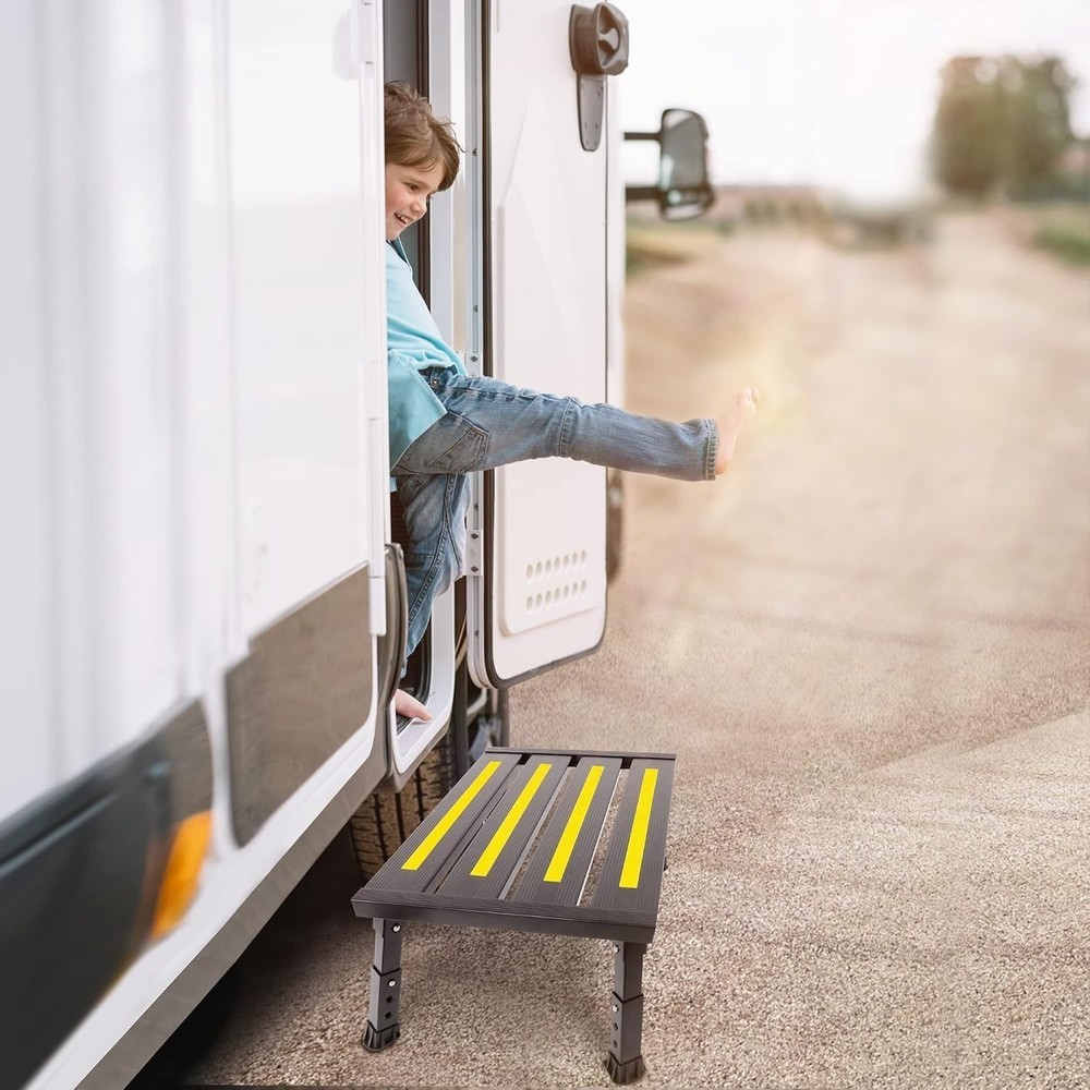 Adjustable Height Aluminum RV Step Stable Foldable Platform Step Stool 1,000lb