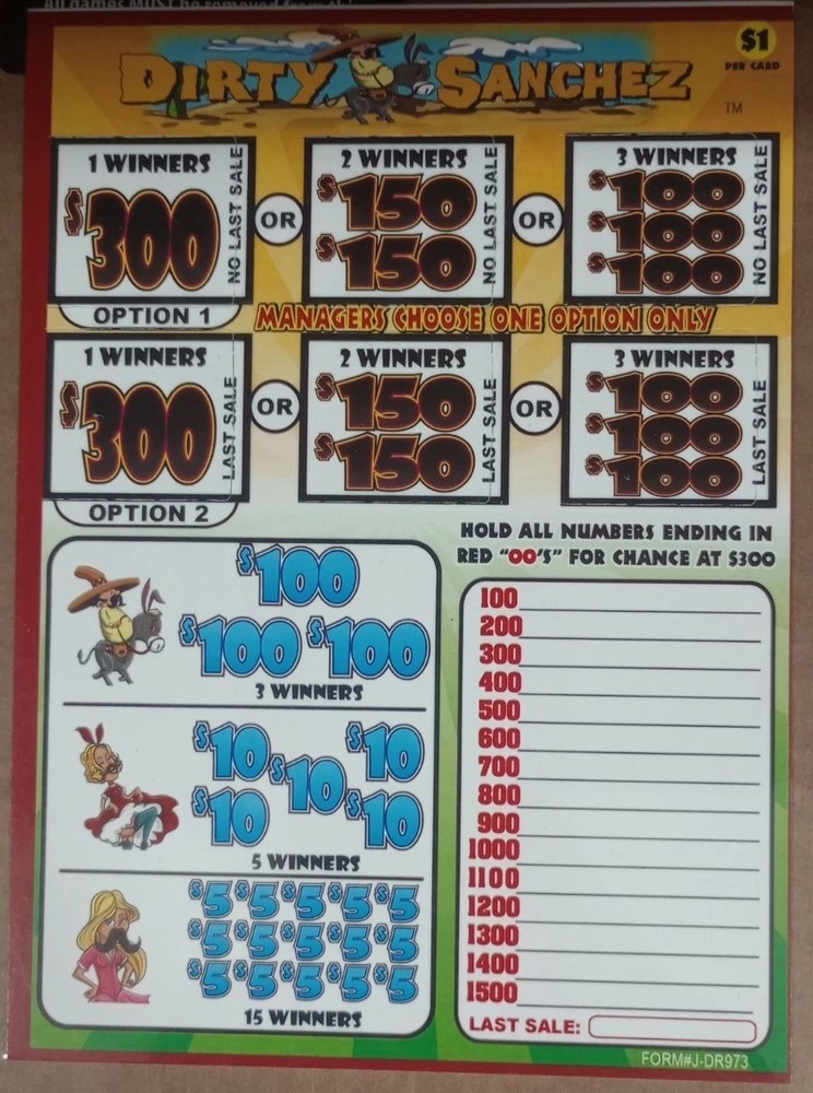 DIRTY SANCHEZ 973ct Single Pull Tab Game