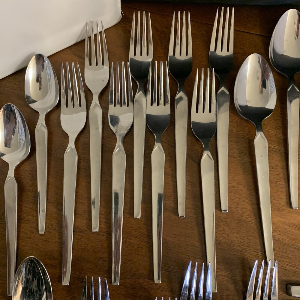 Haddon Hall MCM Modern Stainless Silverware Flatware 48pc Serving Pcs Japan