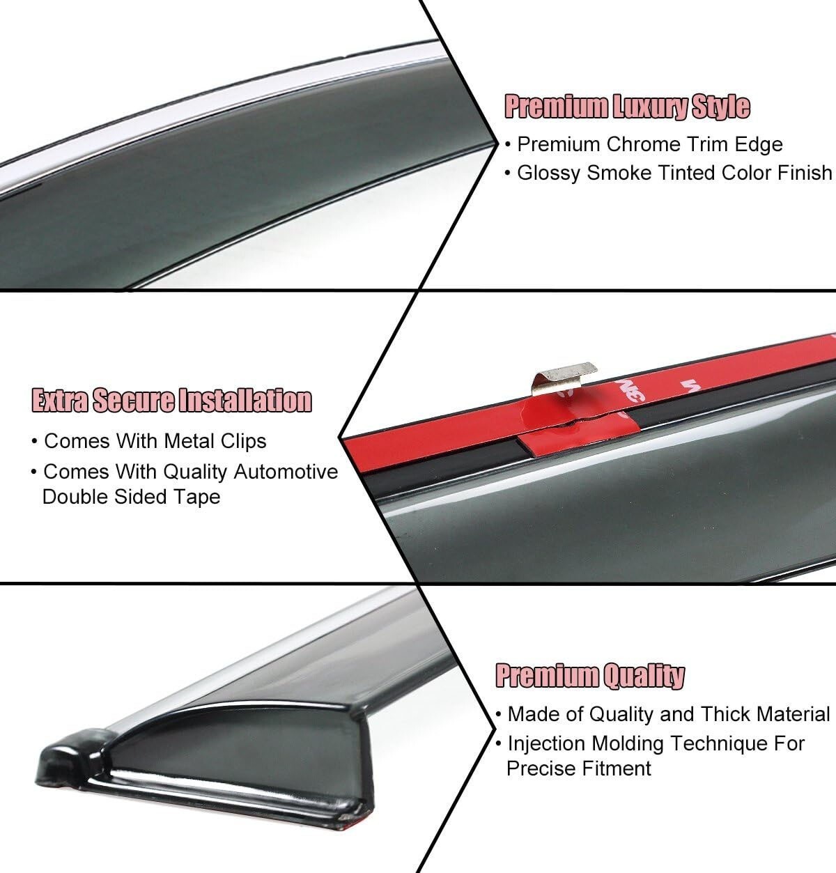 Window Visor Rain Guard Deflector For 2018-2022 Honda Accord Clip-on Chrome Trim