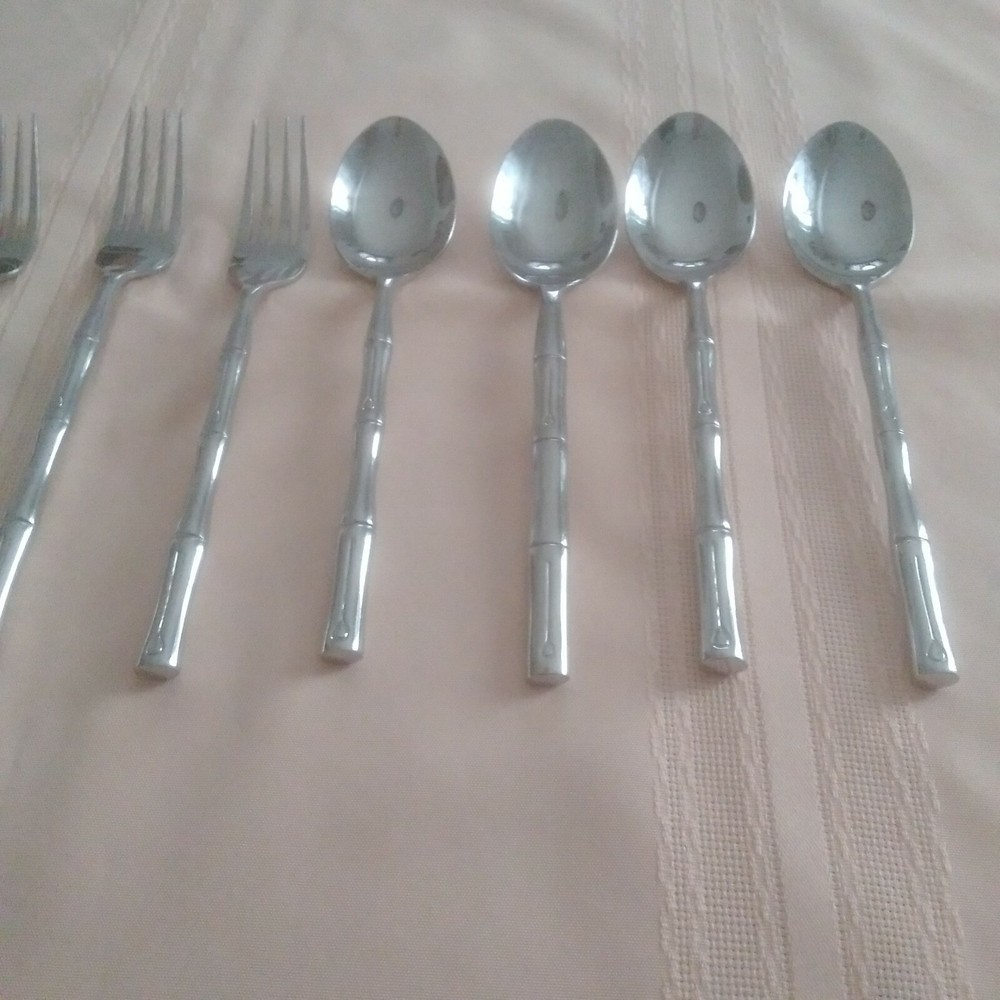 8 pcs Hampton BAMBOO Stainless Dinner Forks Soup Spoons Flatware