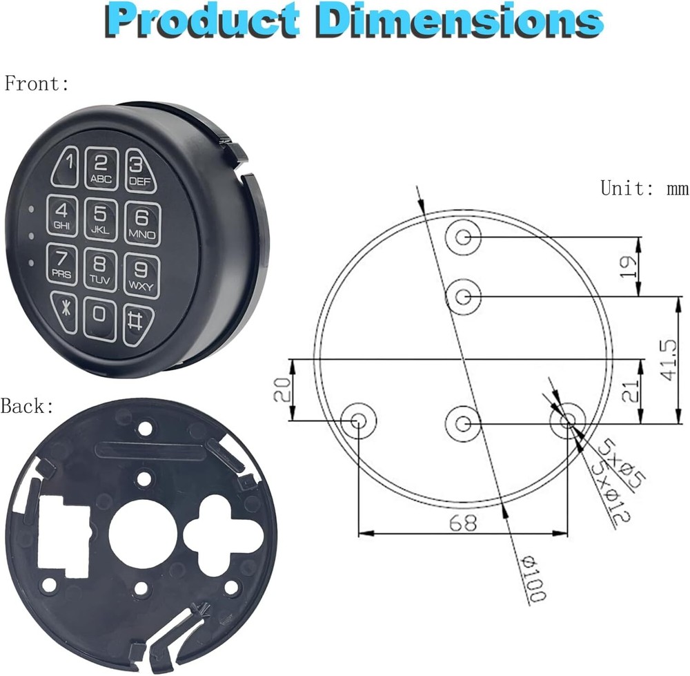 Electronic Safe Lock Replacement Keypad with Solenoid Lock Fit Safe Box and More