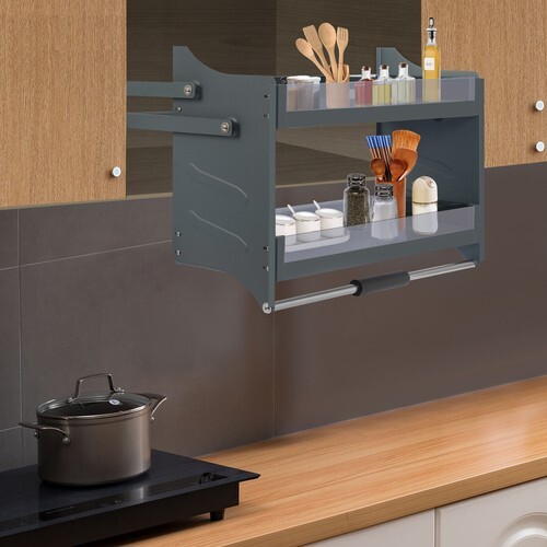Dark Grey Pull-Down Kitchen Wall Cabinet Storage Organizer