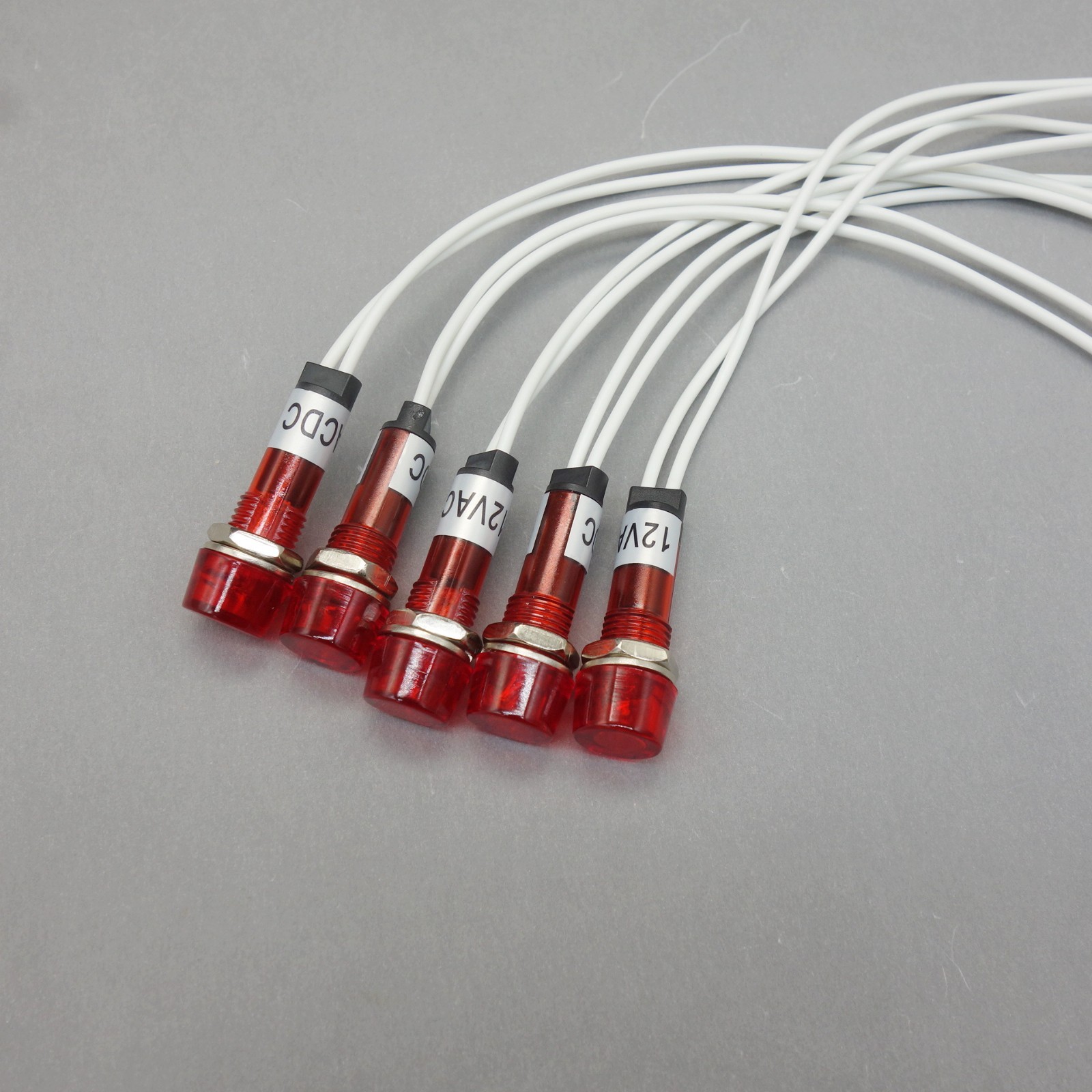 10Pcs 12V AC/DC 10mm RED Mini LED Pilot Lights CYLINDRICAL Cap with wire USKY3