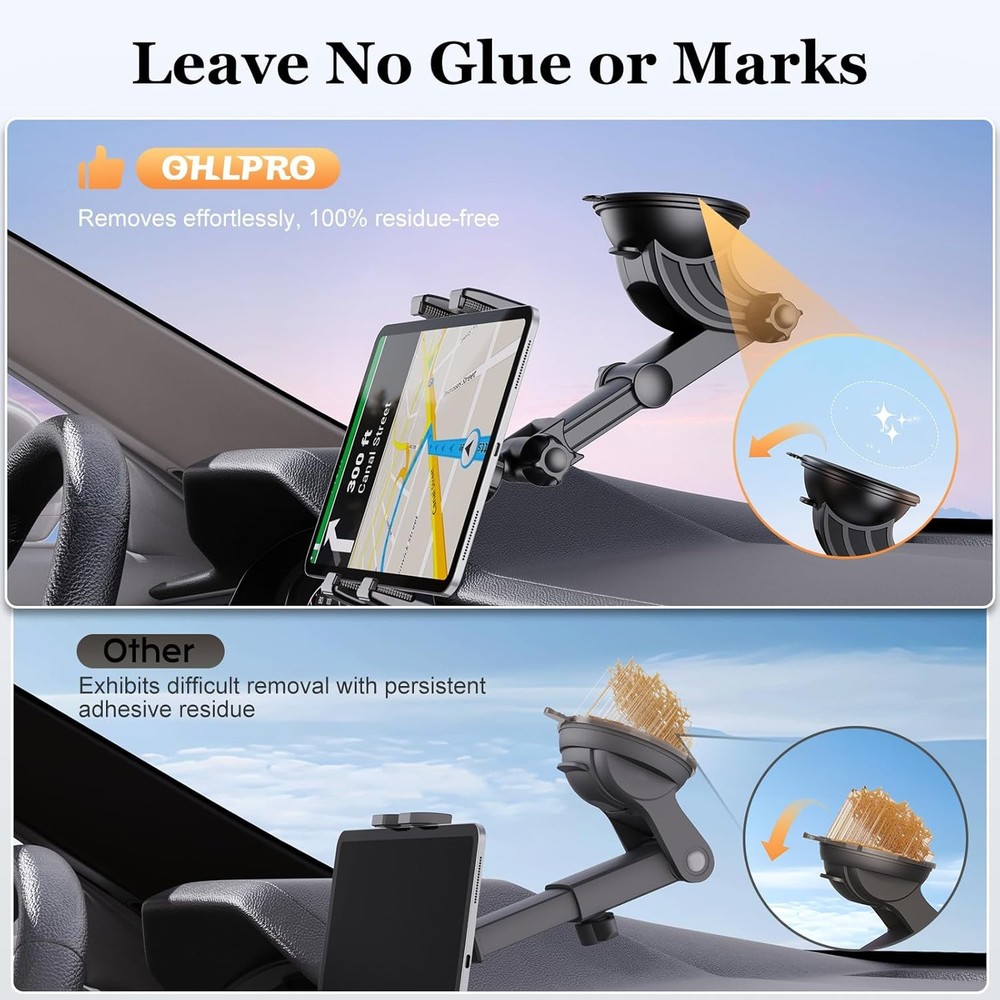 OHLPRO Tablet Holder for Car Dashboard [Suction Cup Mount] Windshield Black