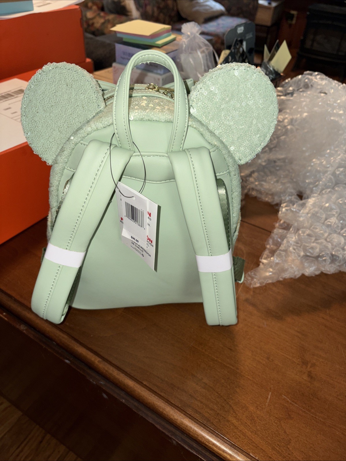 Disney Parks Loungefly Minnie Mouse Mint Green Sequin Spring Mini Backpack NEW