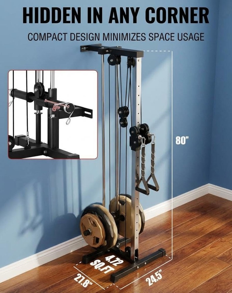 Wall Mount Cable Machine LAT Pulldown Machines with 19 Positions Weight Workout