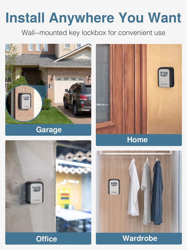 Security Key Lock Box 4-Digit Combination Waterproof Safe Storage Lockbox