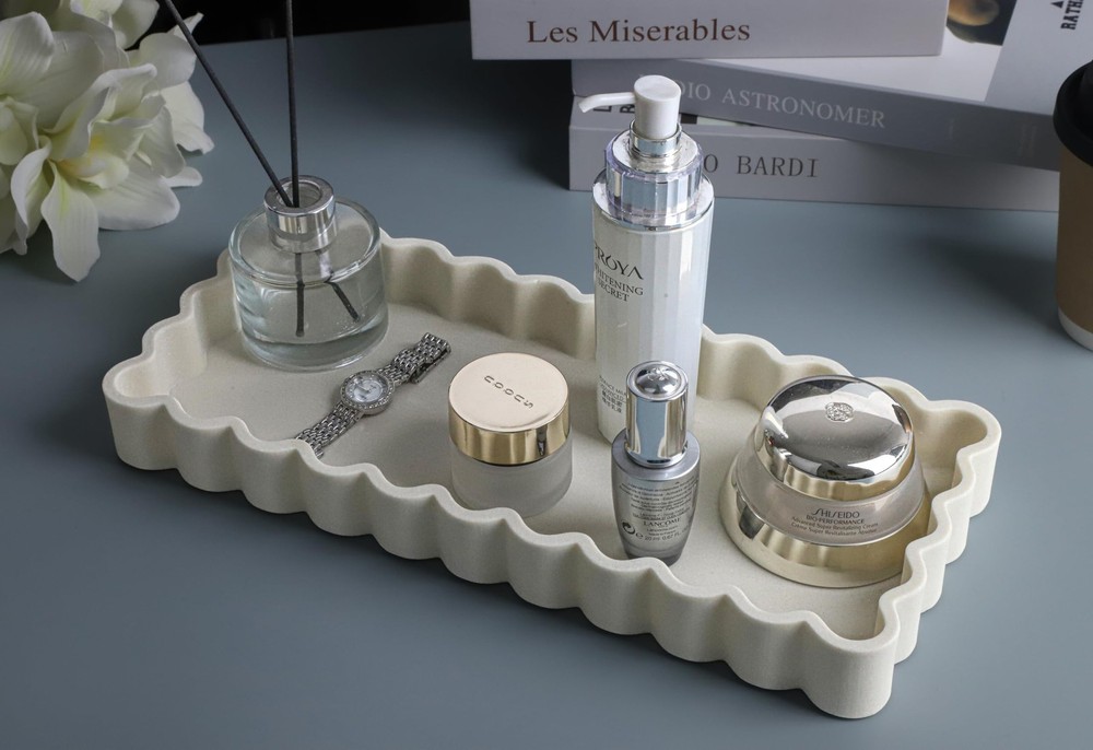 Wavy Edge Decorative Tray,Rectangular Concrete Tray for Coffee Table Decor,13...