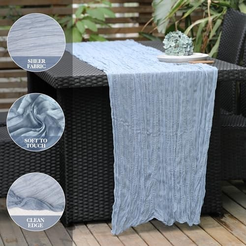 Le courant 10Ft Cheesecloth Table Runner, Rustic Boho 10ft x 1pc Dusty Blue