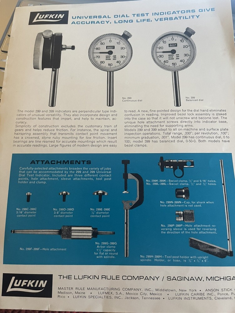 Lufkin Dial Test Indicator Assortments Brochure