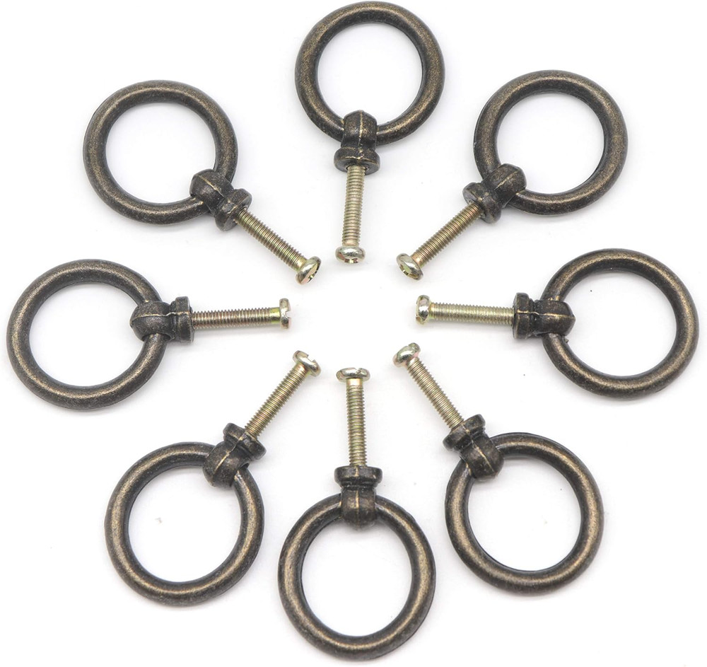 8pcs Vintage Drop Ring Knobs Pulls for Dresser Drawer, Single Hole
