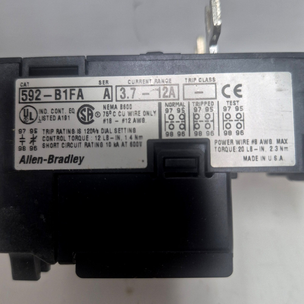 ALLEN-BRADLEY 592-B1FA SER. A SOLID STATE OVERLOAD RELAY 3.7-12A CURRENT RANGE