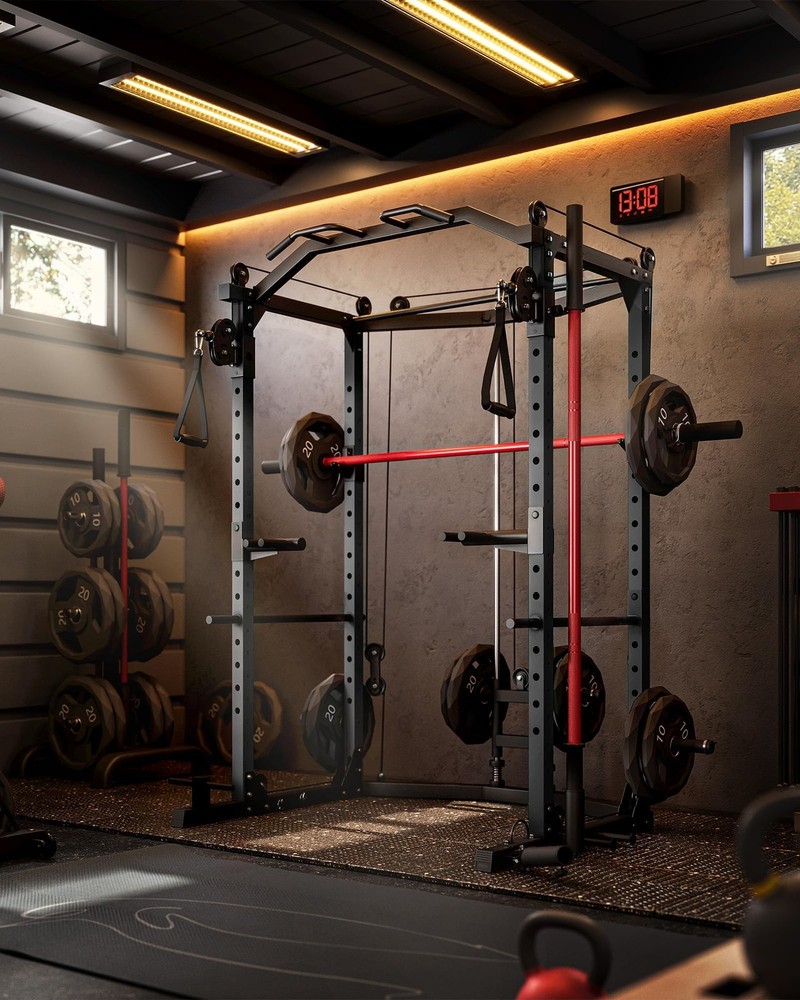 Power Cage 2000lbs Multi-Function Squat Rack w/ Pulley Cable System for Home Gym