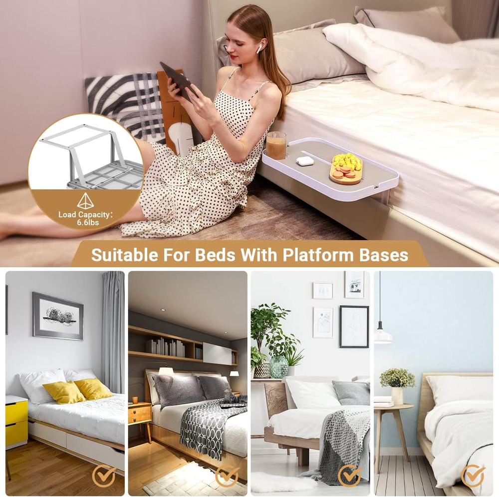 Bedside Shelf for Bed Bedside Tray Table under Mattress for Box Spring/Plate/Pla