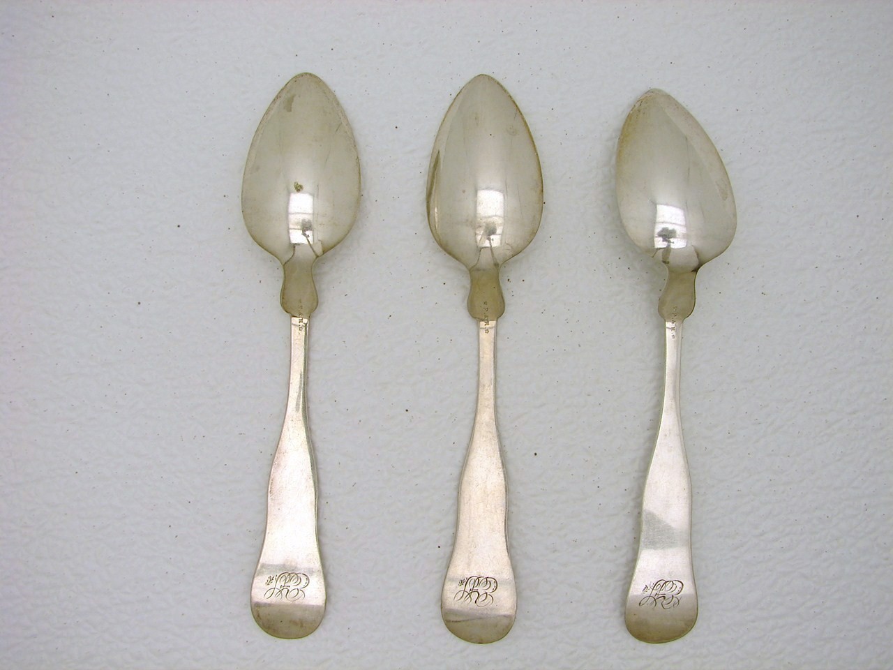 Set 3 American Coin Silver Tea Spoon Marked F&H Boston Massachusetts circa 1850