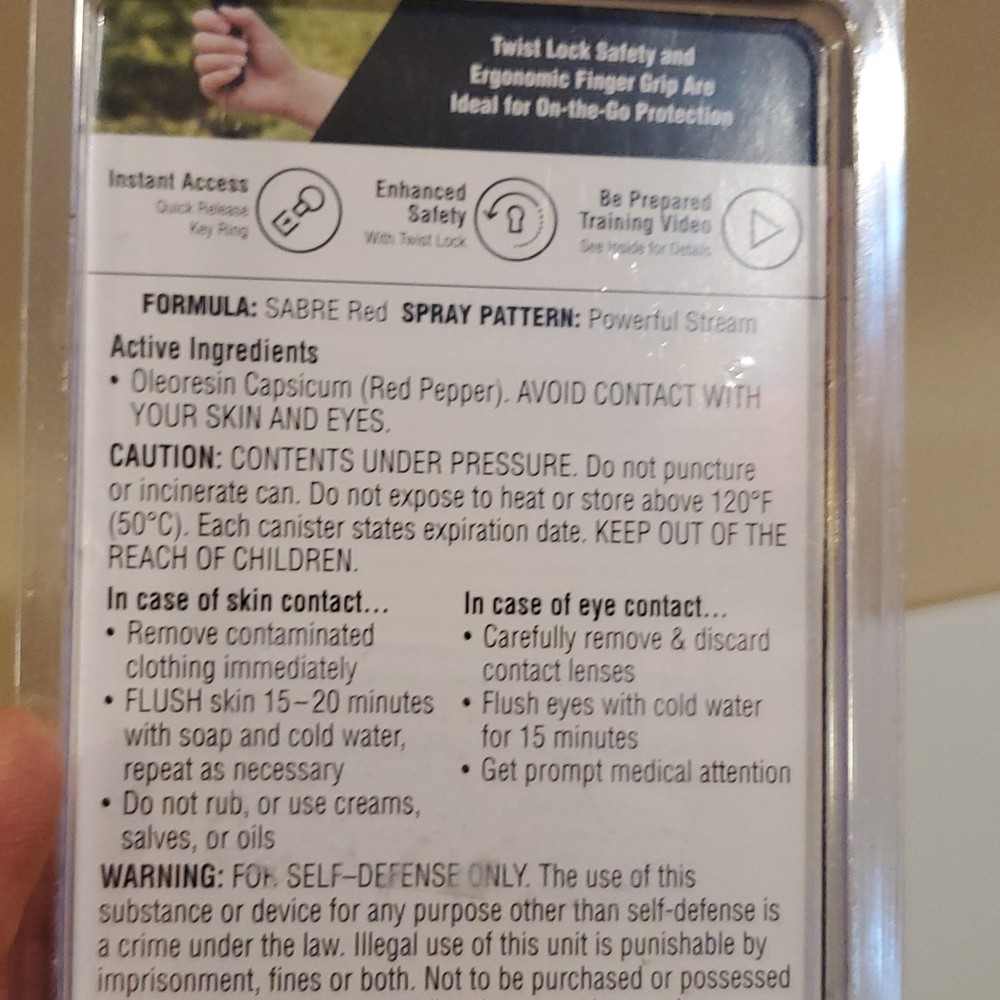 Sabre Pepper Spray Maximum Strength Quick Release Key Ring UV Marking Dye