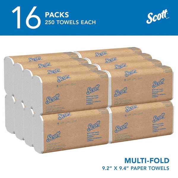 Scott 01840 Multifold Paper Towels, 9.2" X 9.4" Sheets, White, Compact Case