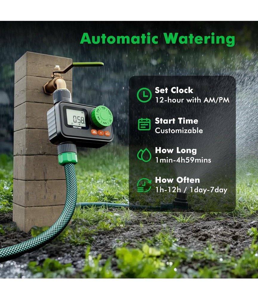 RESTMO Sprinkler Timer, Programmable Water Timer for Garden Hose, Automatic Cont
