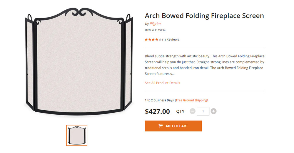 Fireplace screen Pilgrim’s Arch Bow - folding