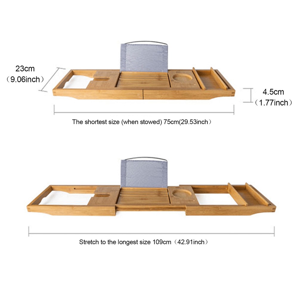 Foldable Bamboo Bathtub Tray Caddy Expandable Bath Tray for Tub | Secure