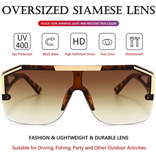 Square Oversized Sunglasses Flat Top 72 Millimeters Leopard/Brown Gradient