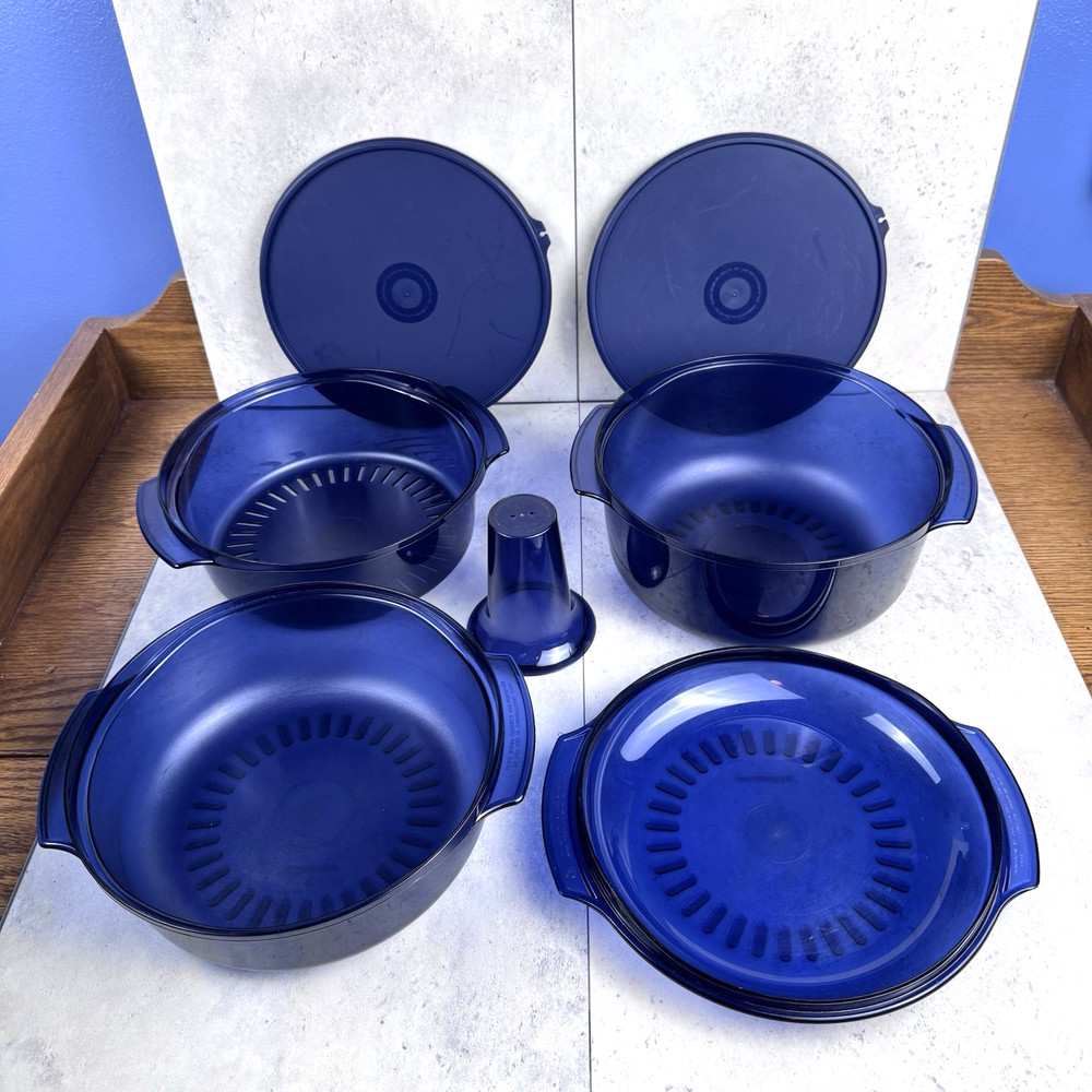 7 Pc Tupperware Tupperwave Stack Cooker System Complete Microwave Cooking Book