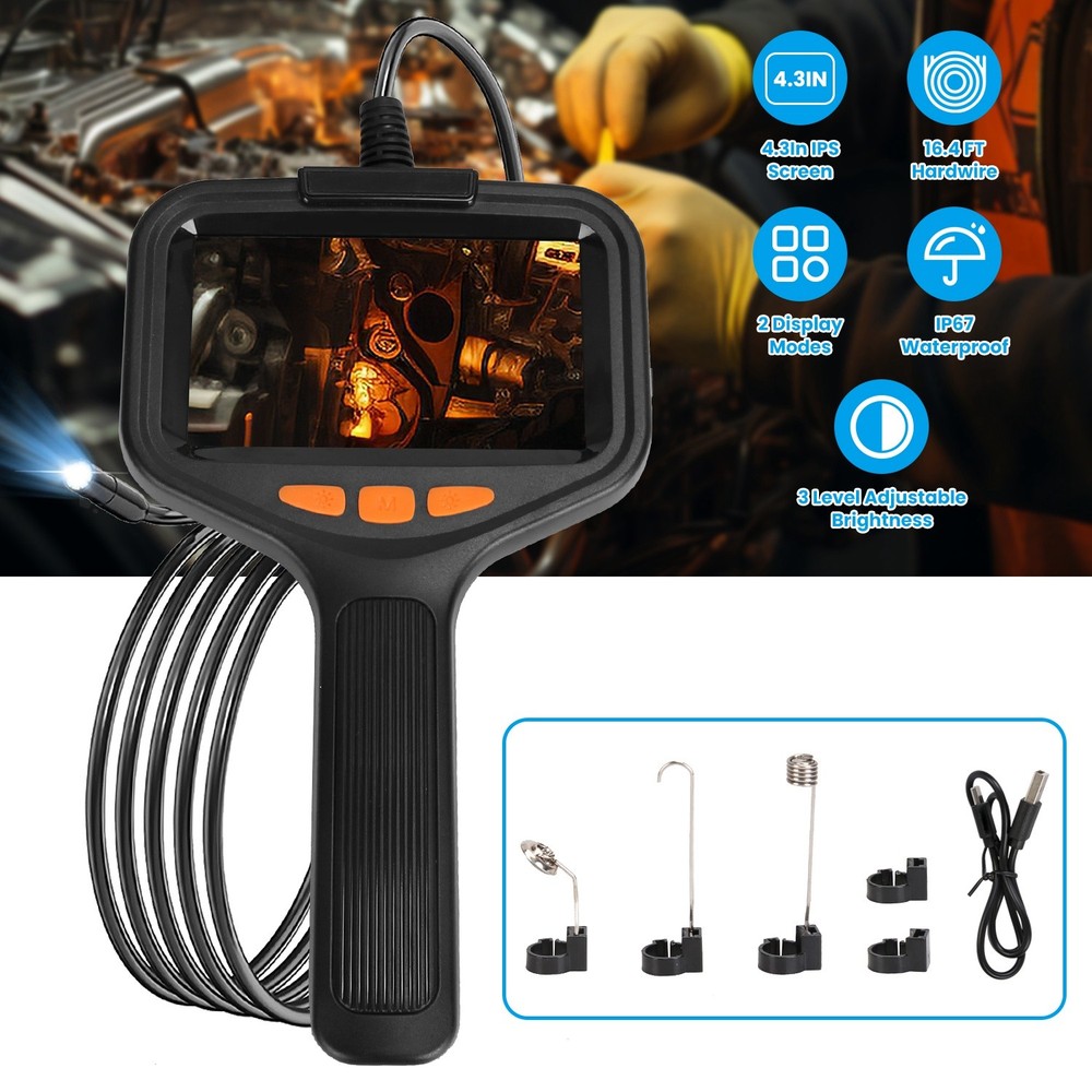 4.3" Articulating Borescope Waterproof Inspection Camera 16.4ft Cable w/ Light
