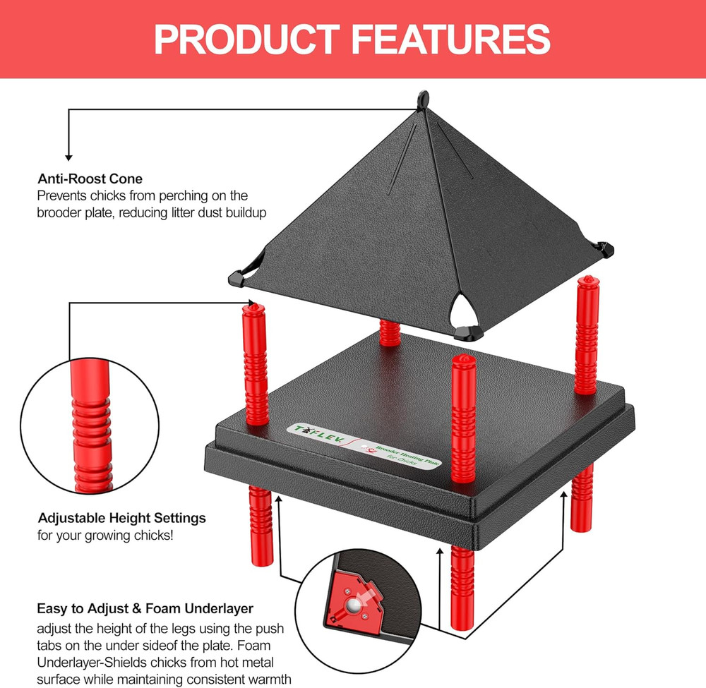 Chick Brooder Heating Plate with Anti Stand Cone, Adjustable Height Brooder Heat