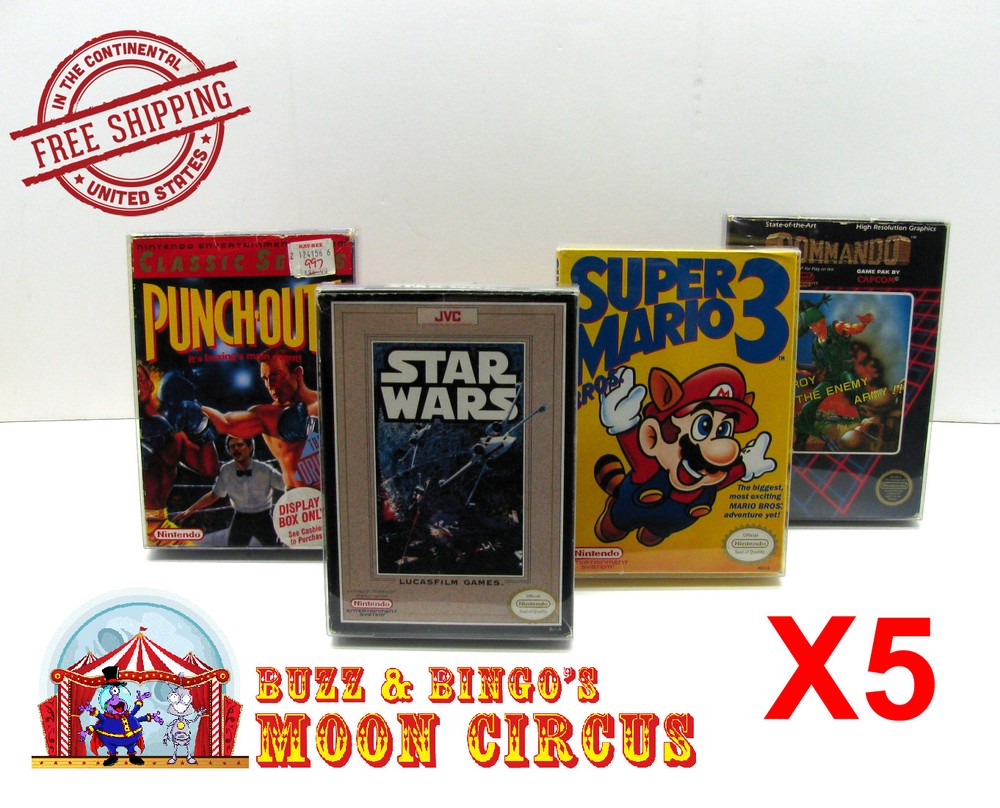 5x NINTENDO NES CIB GAME- CLEAR PLASTIC PROTECTIVE BOX PROTECTOR SLEEVE CASE