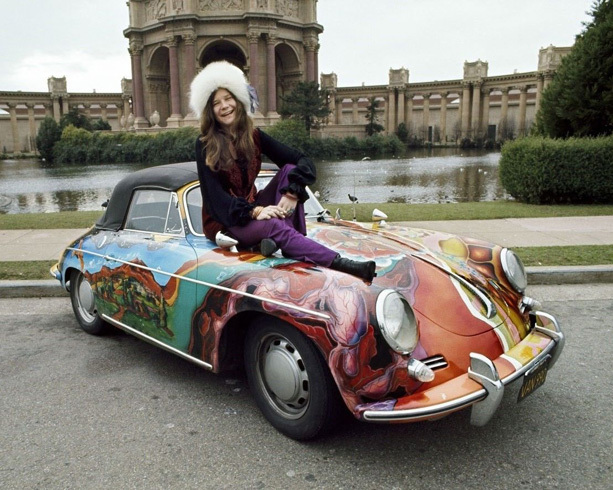 Famous Rock Singer JANIS JOPLIN On Her Car Glossy 8x10 Photo Artist Print Poster