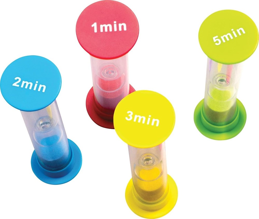 Compact Assorted Sand Timer Set: 1, 2, 3 & 5 Minute Timers for Fun Challenges