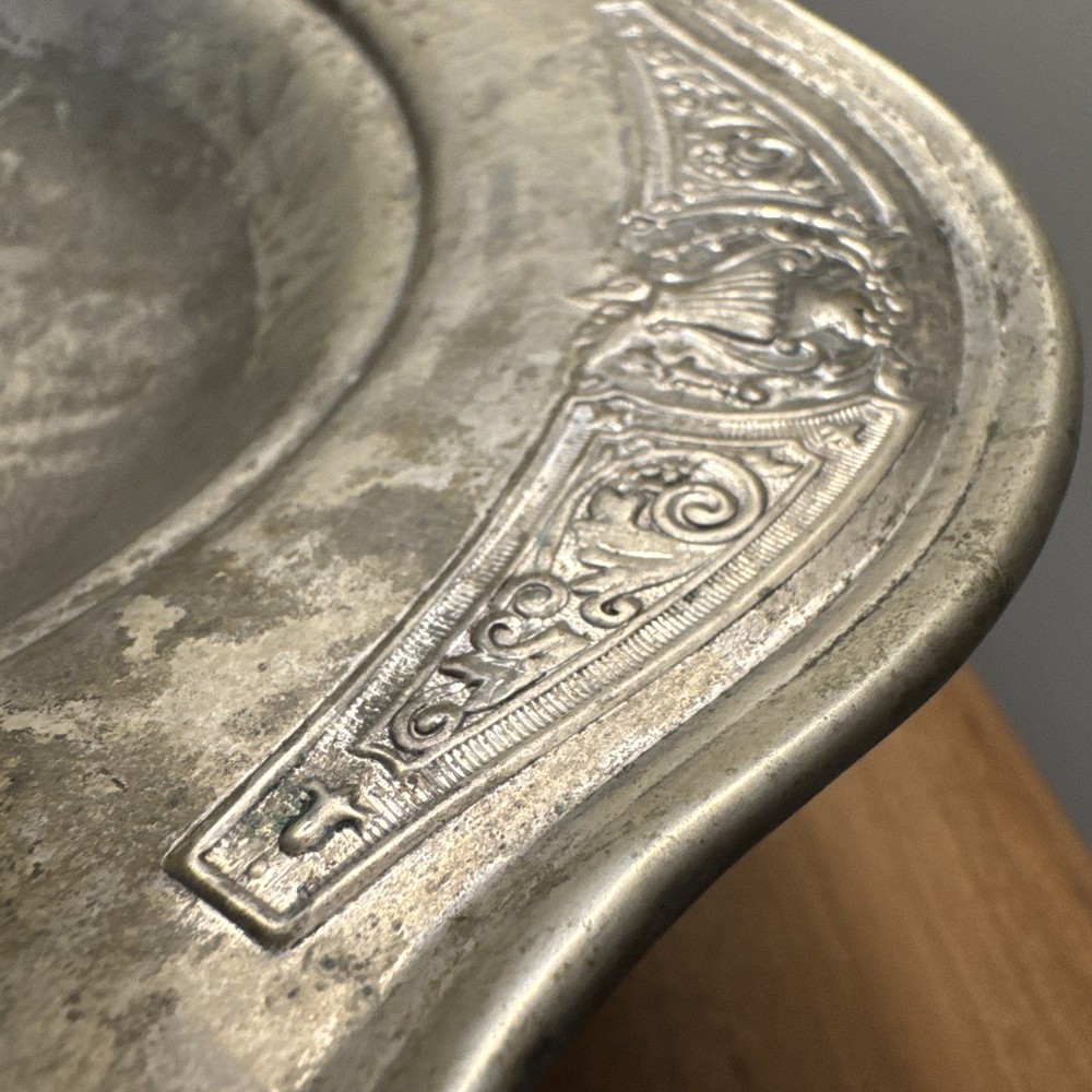 Vintage Ernest Metal Ware Silverplate Compote 10.5”x4” Lions Shield Mark