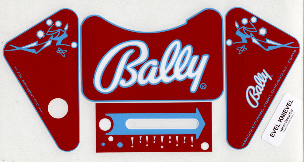 Bally EVEL KNIEVEL Pinball Machine APRON DECAL SET