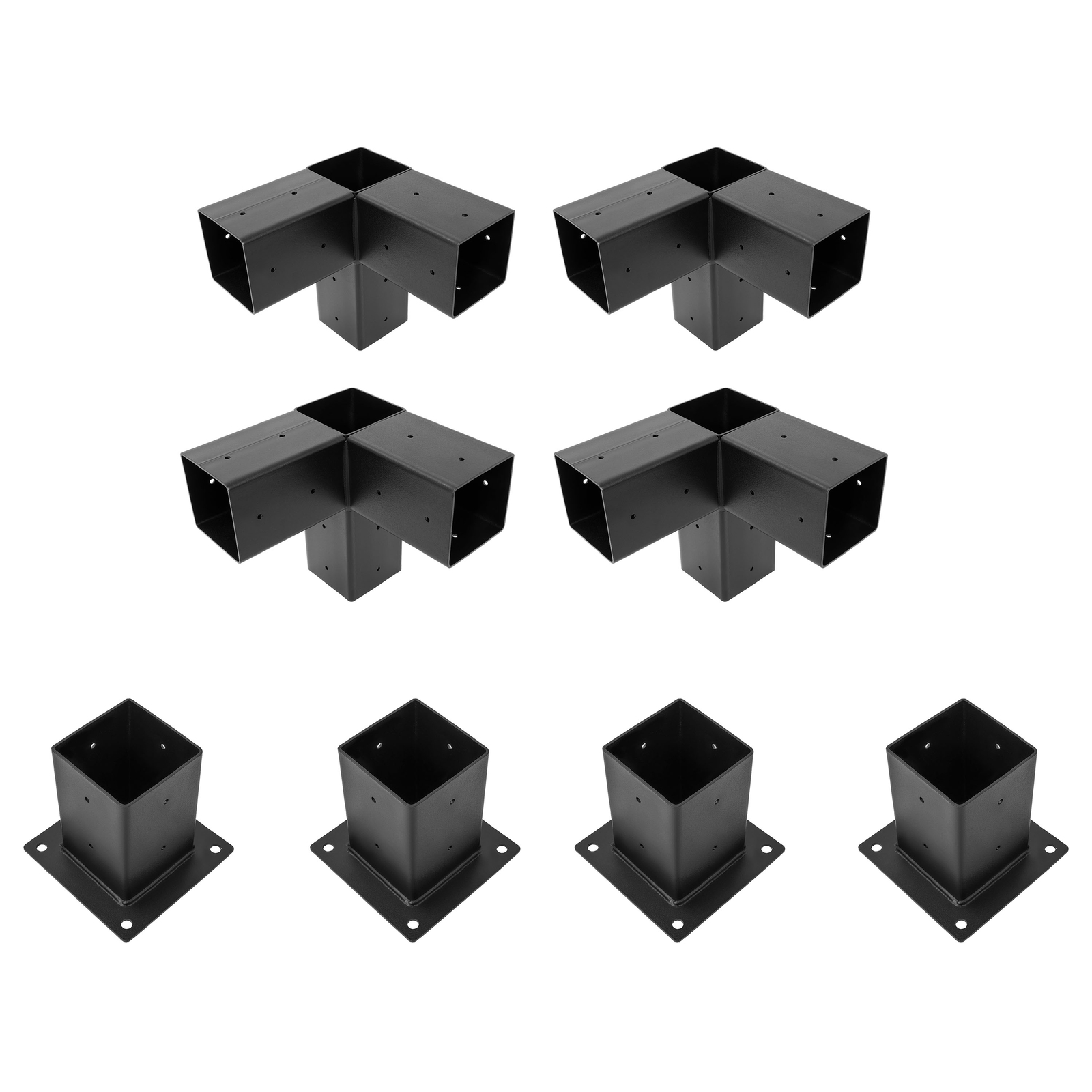 8PCS Black Powder Coated Pergola Brackets Kit 3-Way Right Angle Corner Bracket