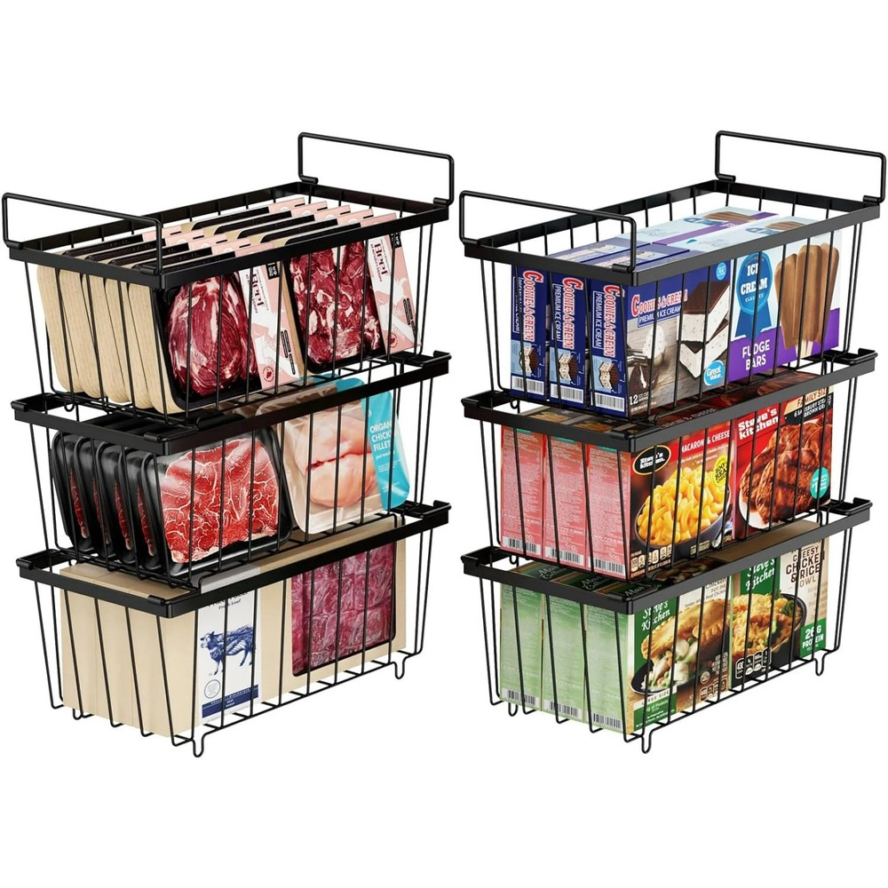 6 Pack Freezer Organizer Bins Stackable Chest Deep Freezer Sort Frozen