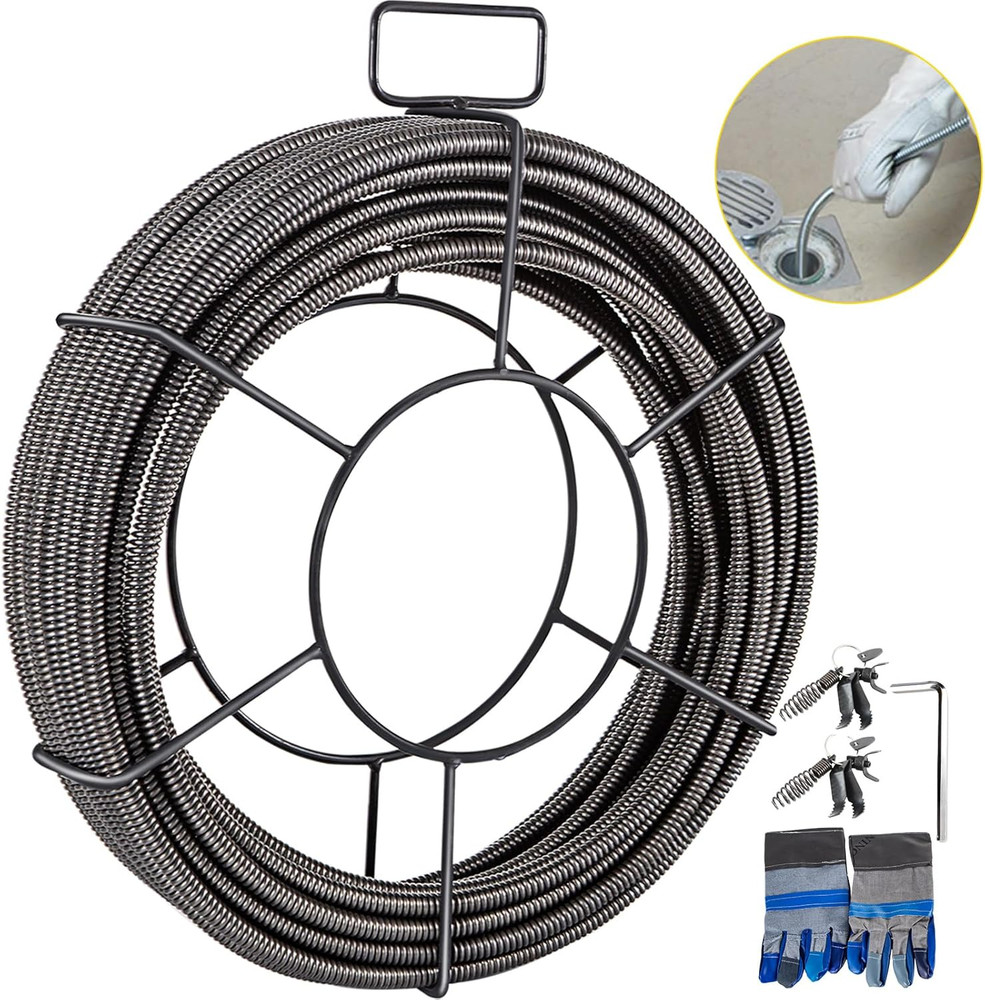 Drain Cleaning Cable 50ft x 3/8in Solid Core Sewer Drain Auger Snake