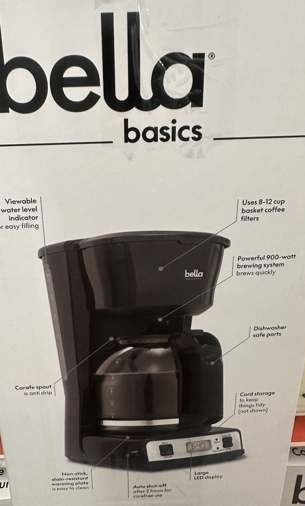 Bella Basics 12-Cup Programmable Filter Coffee Maker Black LED Display