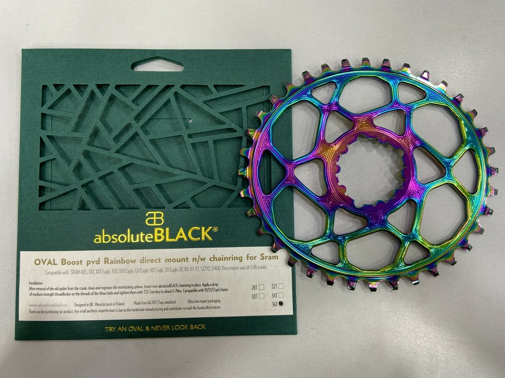 AbsoluteBlack Oval Boost 148 Direct Mount Chainring for SRAM (PVD Rainbow)