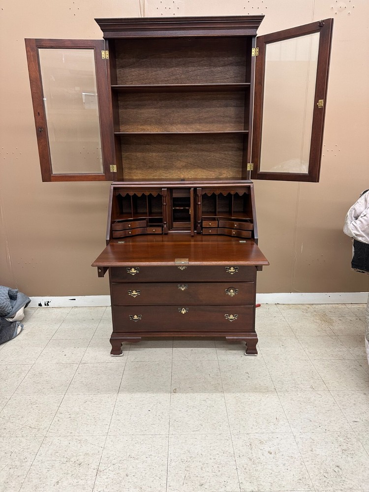 CRAFTIQUE Solid Mahogany Chippendale Secretary Desk w/ Bookcase