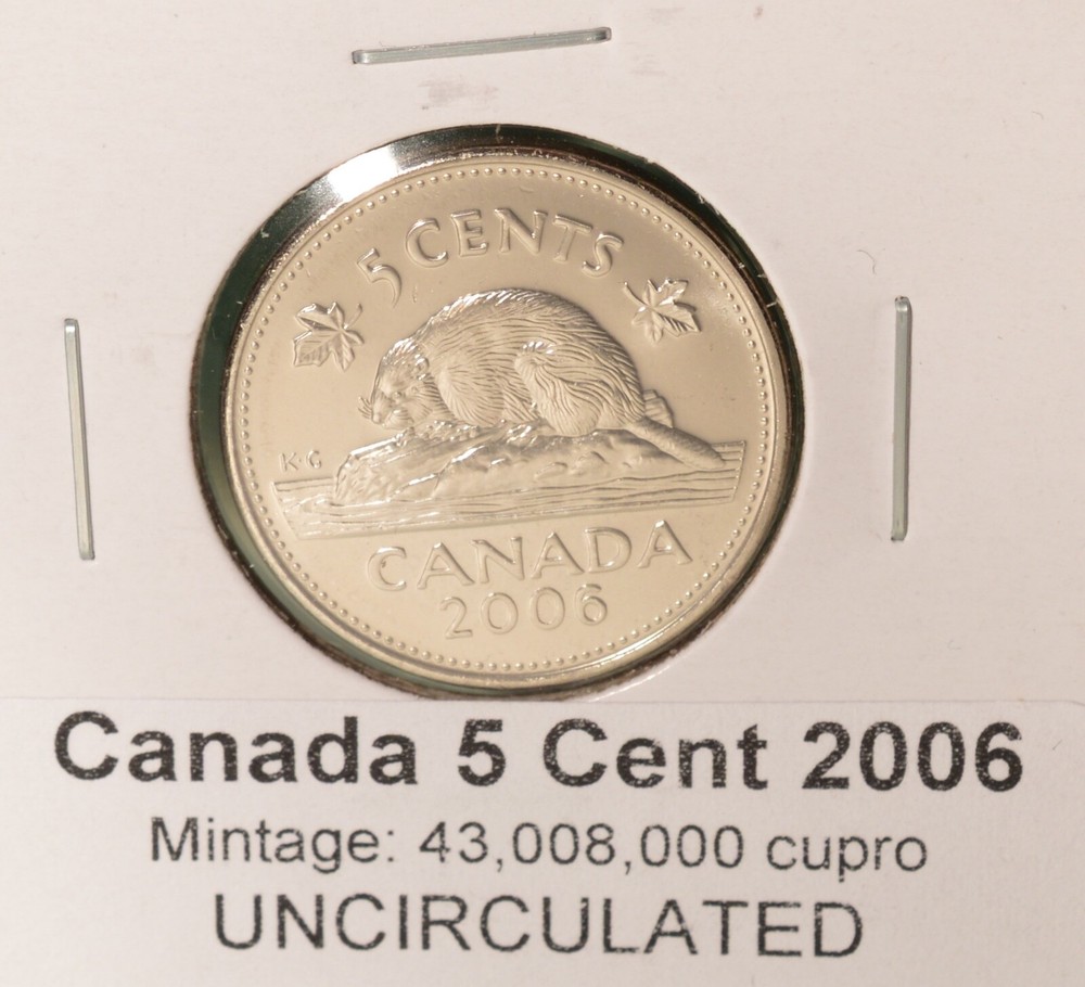 2006 Canada 5 Cent - (cupronickel) - UNCIRCULATED from Mint Roll 🇨🇦