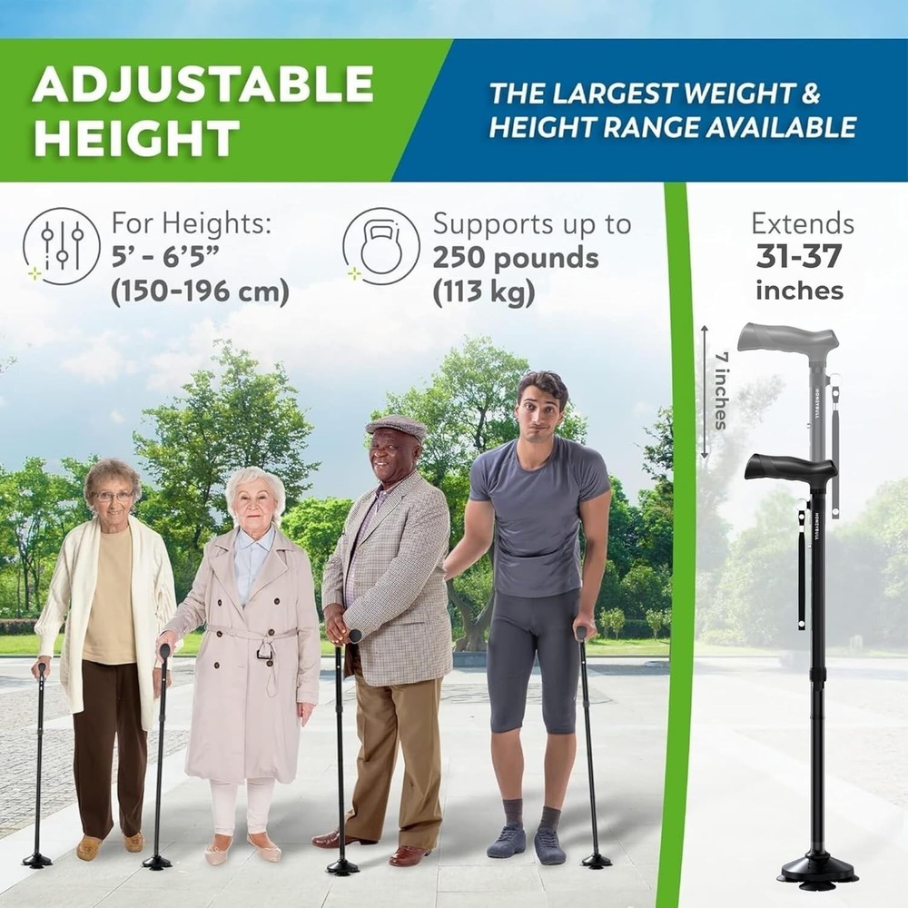 Adjustable Height Walking Cane - Supportive, Lightweight, and Easy to Store