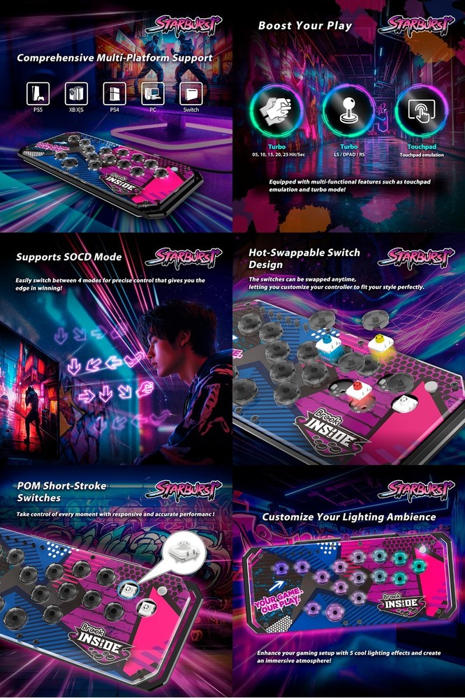 Brook Fighter Starburst All Button Arcade Controller PS5 PS4 PC Hitbox Style