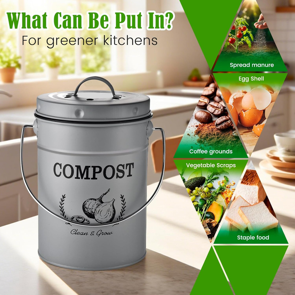 Countertop Compost Bin Kitchen,Odorless Indoor Compost Bin with Lid and Compost
