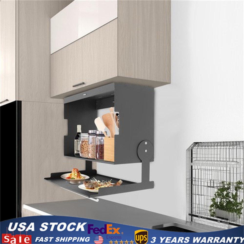 2-Tier Wall Spice Organizer Under Cabinet Kitchen Storage Rack w/Pull-down Cover