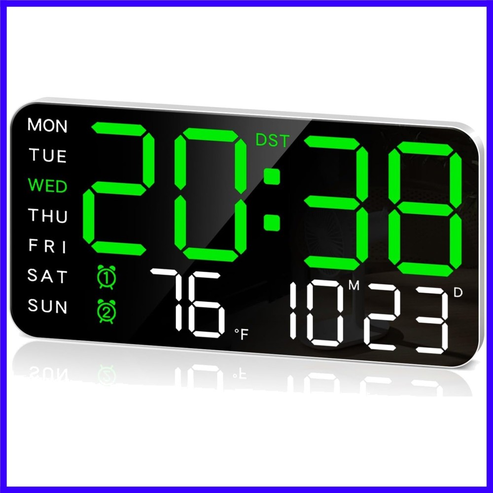 8.4''Large Digital Wall Clock, Led Alarm Clock with Big Digits, Date, Tempera...