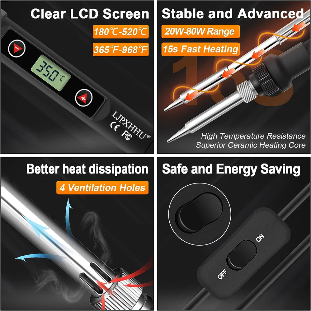 Soldering Iron Kit 80W LCD Adjustable Temperature 180-520℃