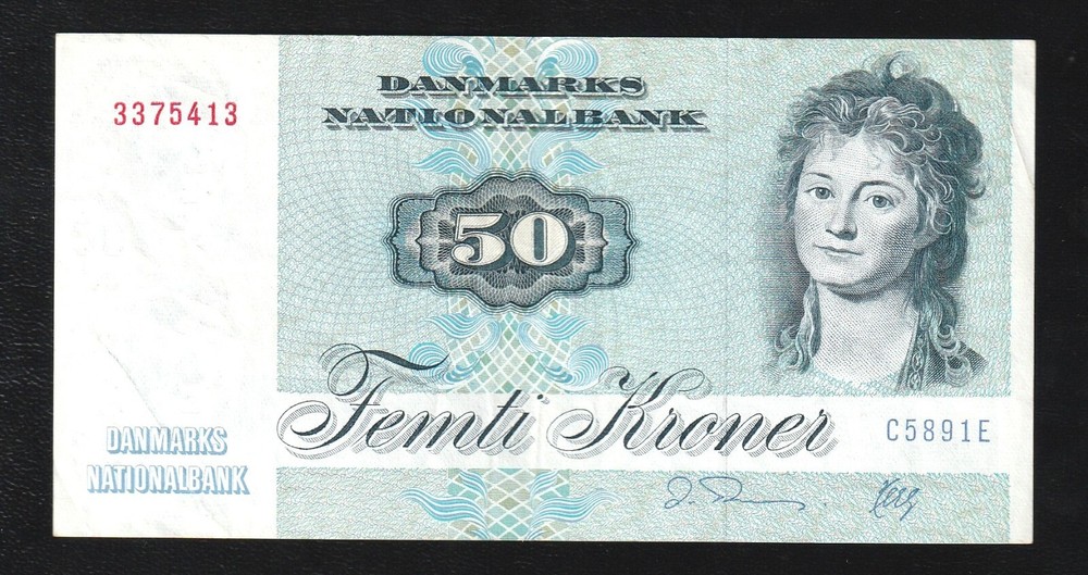 🇩🇰 DENMARK 1972 P 50 50 KRONER BANKNOTE